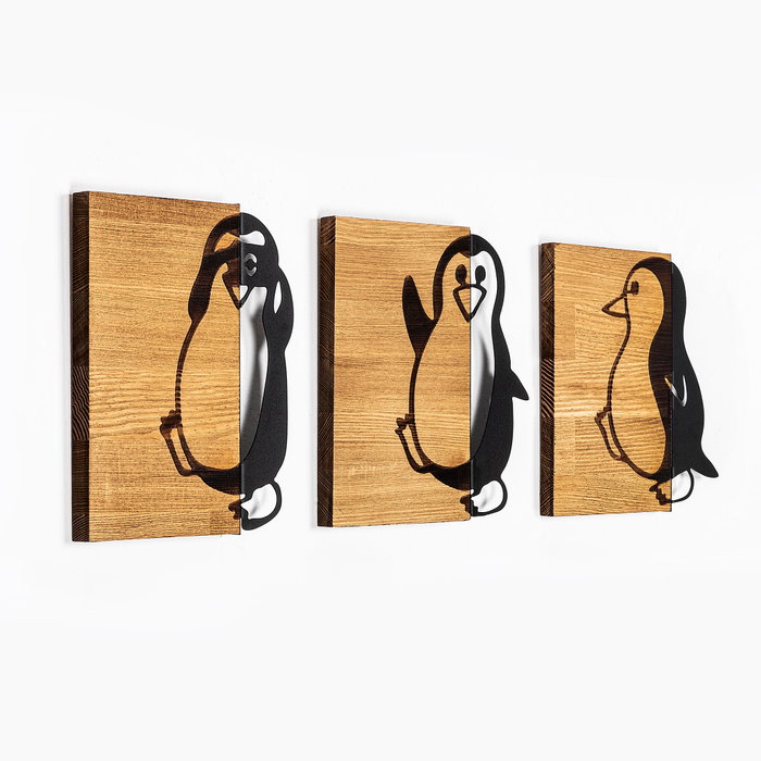 Wallity Penguins - 336 Escultura de pared en Negro y Nogal